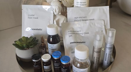 Skincare products at The Beauty Cabin, Calahonda, Andalucía, ES, featuring Mesoestetic treatments.