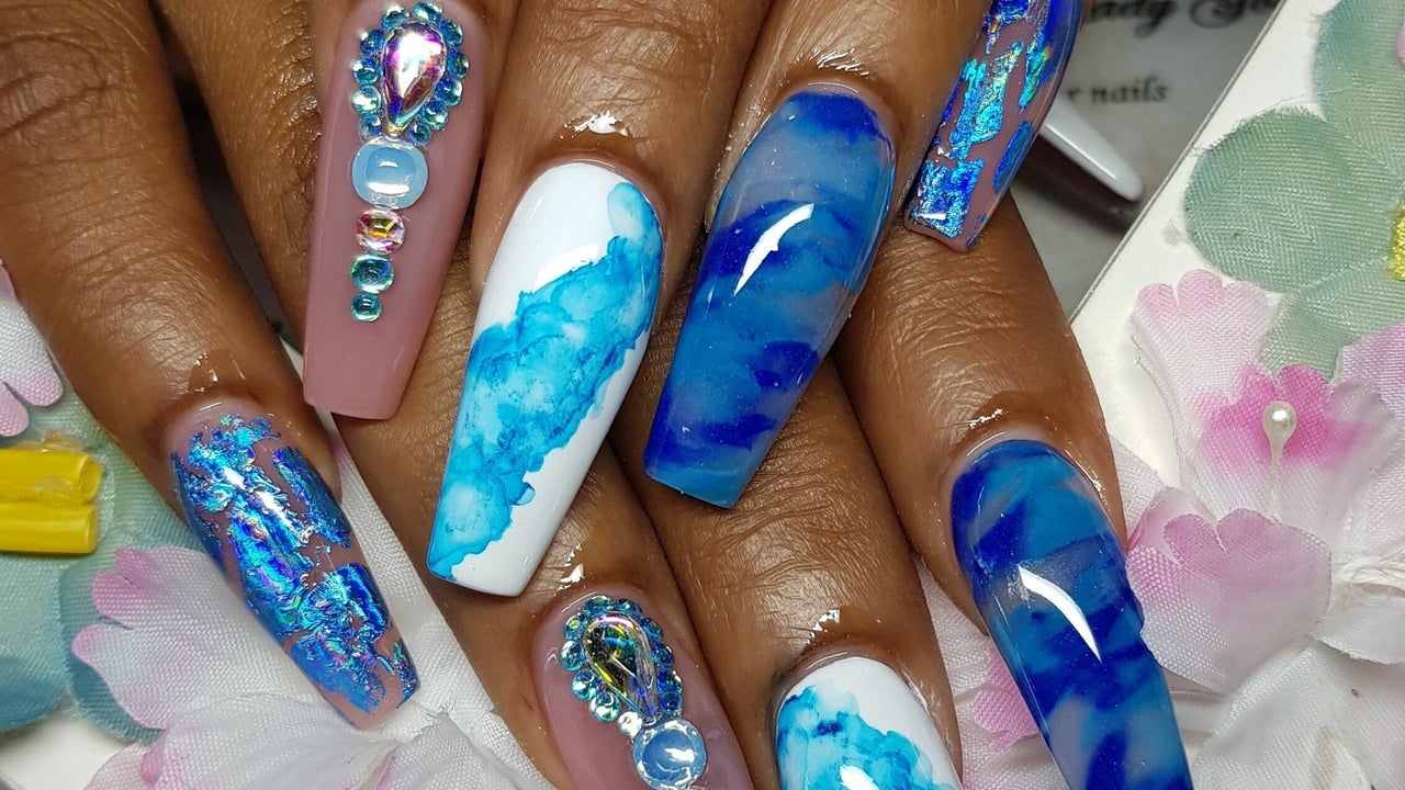 Blue marble nail art design |Bornprettystore |Water Decals