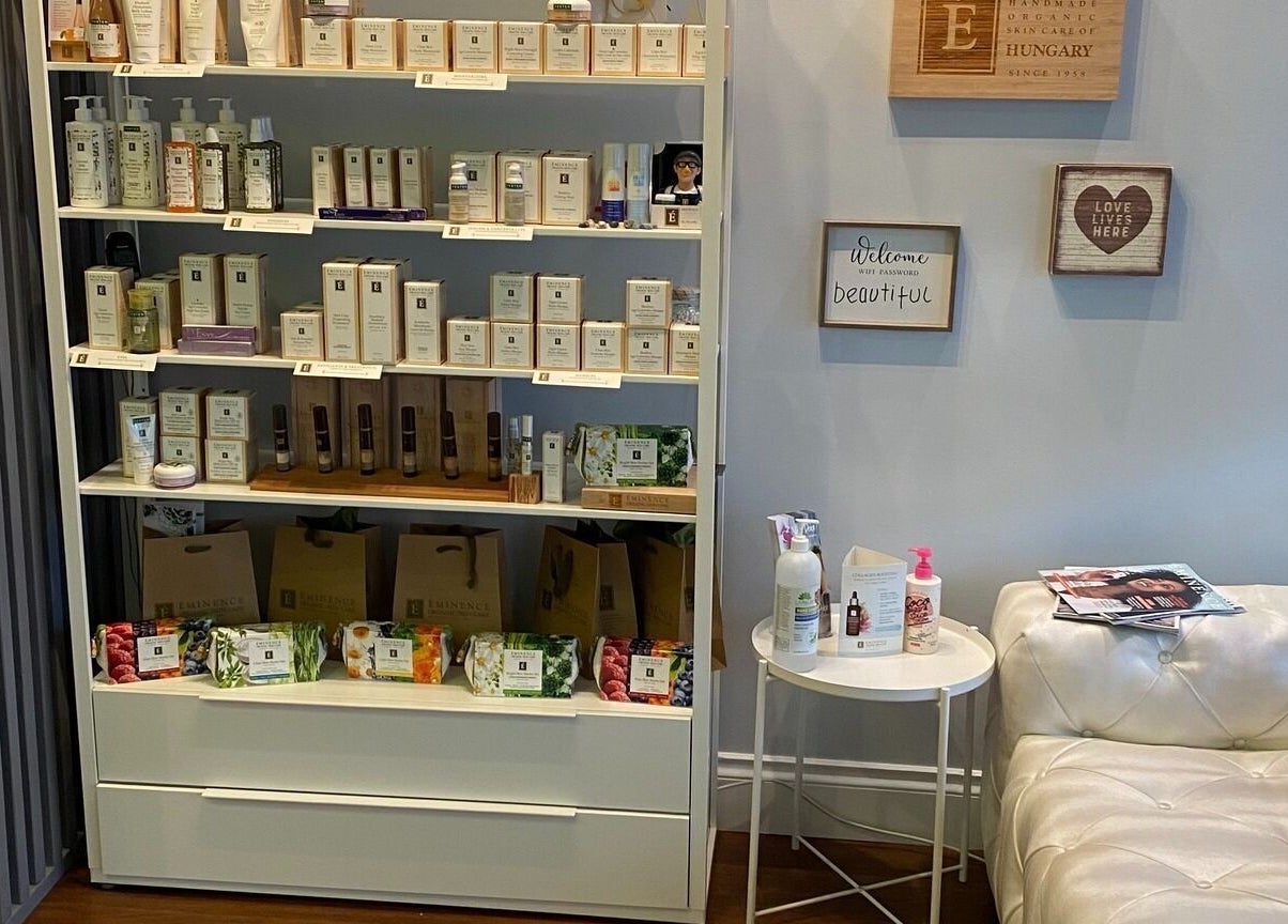 Elegant product display at Voka Deka Esthetics Salon in Vancouver, British Columbia, CA showcasing skincare items.