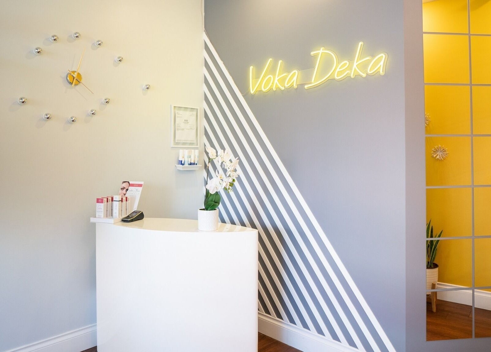 Entrance of Voka Deka Esthetics Salon in Vancouver, British Columbia, CA with a stylish modern design.