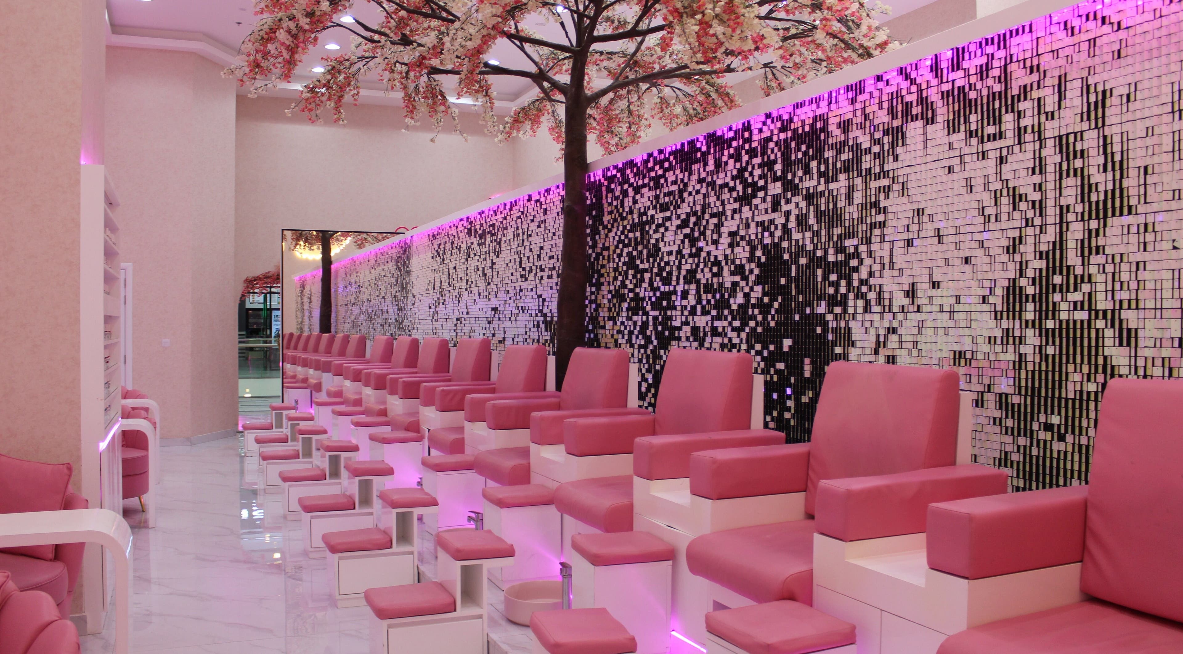 Elegant pink seating area at Cutting Edge Salon & SPA | Silicon Central Mall, Dubai, Dubai, AE