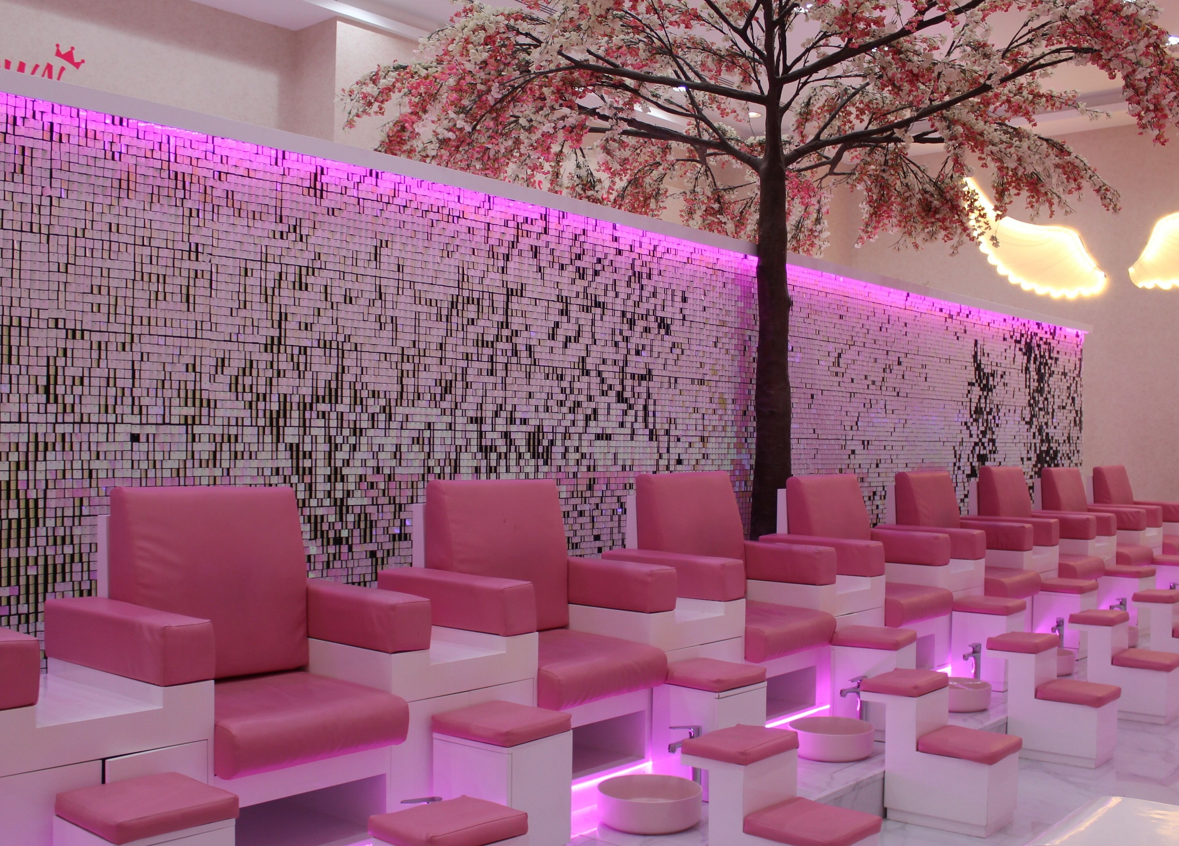 Elegant pink pedicure chairs at Cutting Edge Salon & SPA | Silicon Central Mall, Dubai, Dubai, AE.