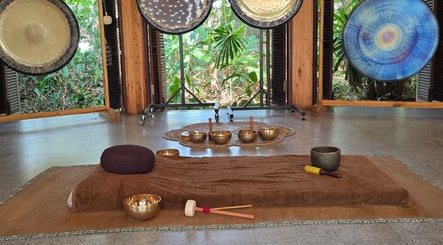 Relaxing meditation area at Mango Bay Spa, Phú Quốc, Kiên Giang, VN with gongs and singing bowls.