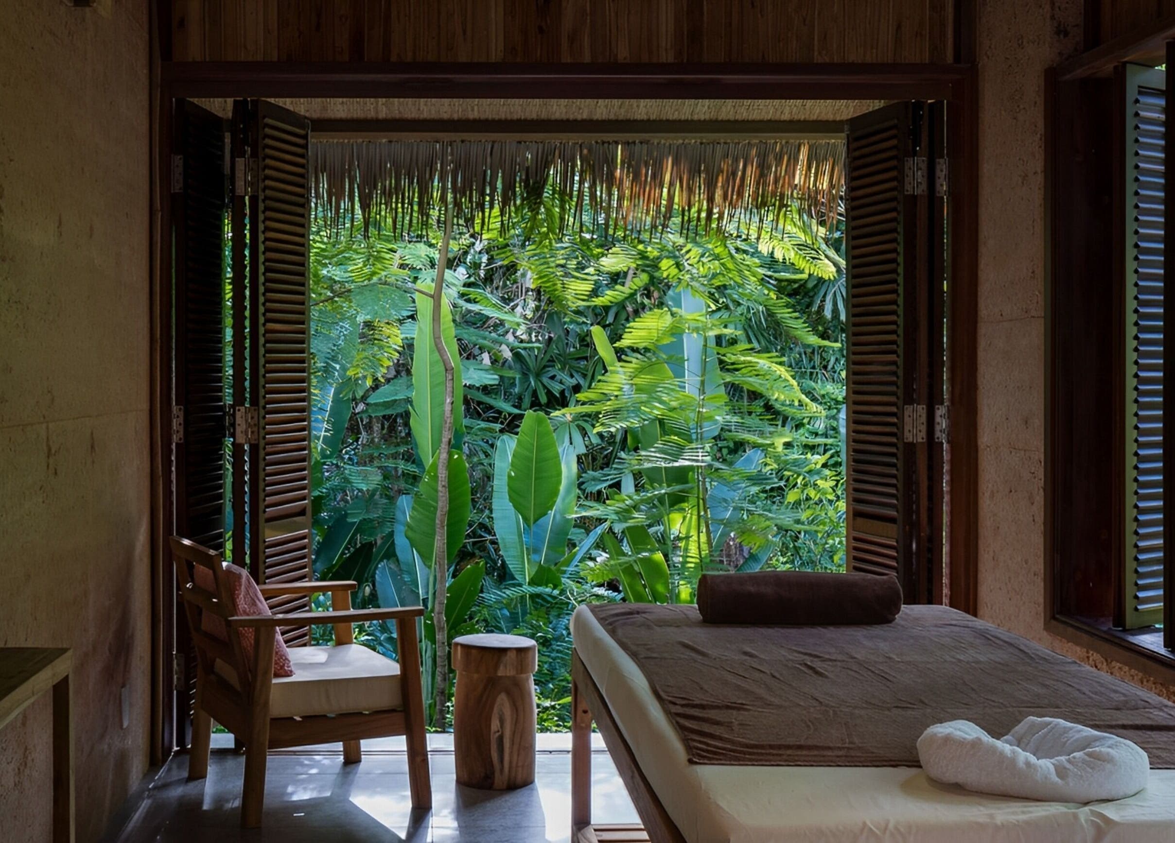 Relaxing jungle-view room at Mango Bay Spa, Phú Quốc, Kiên Giang, VN, offering tranquil spa treatment ambiance.