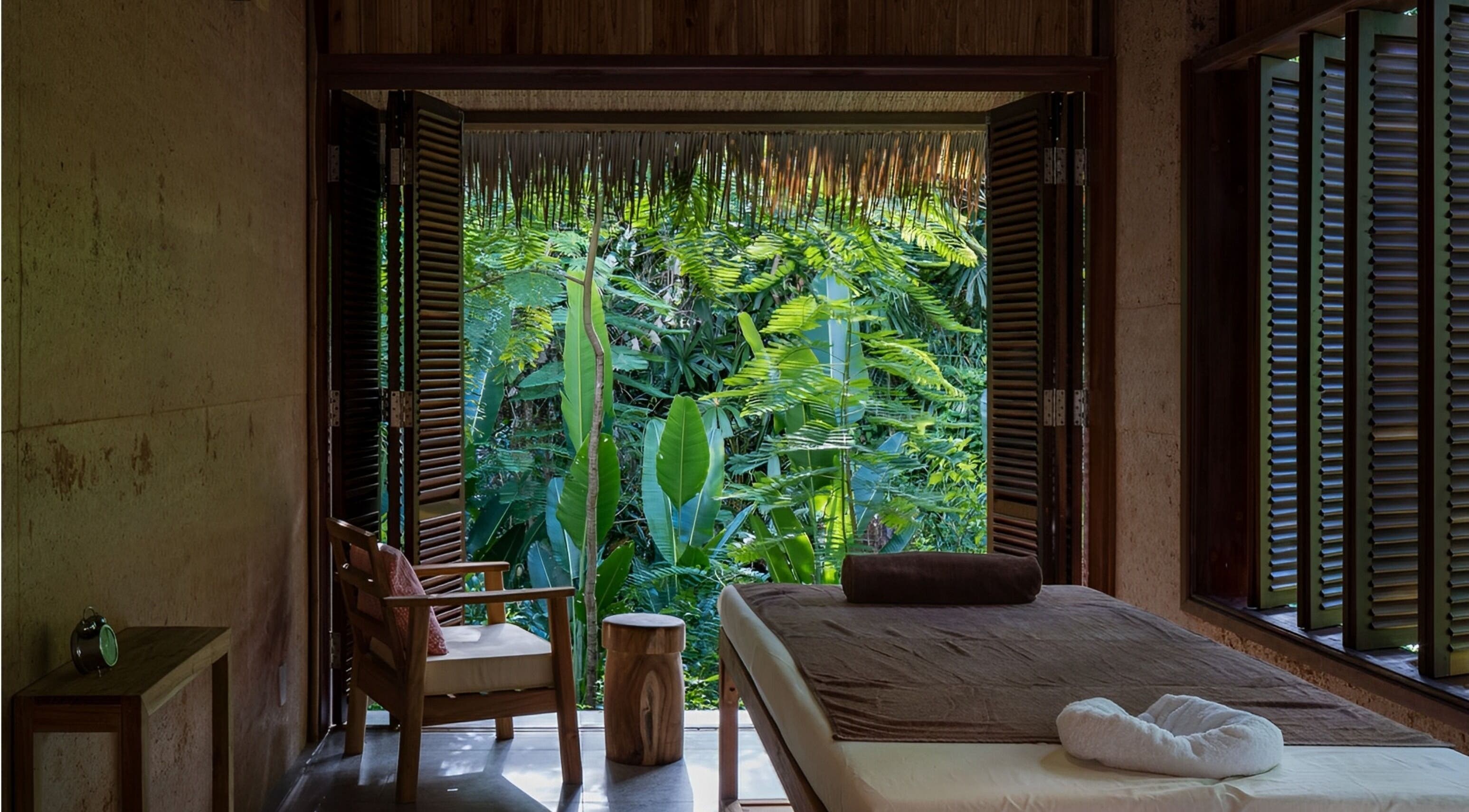 Relaxing jungle-view room at Mango Bay Spa, Phú Quốc, Kiên Giang, VN, offering tranquil spa treatment ambiance.