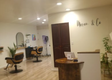 Chic salon interiors at Jennifer Raymann, Fort Bragg, California.