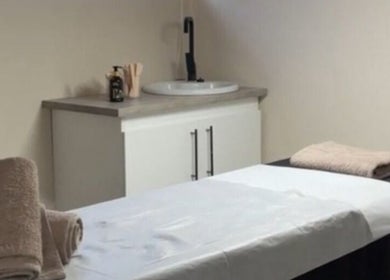 Tranquil treatment room at NK Beauty & Aesthetics, Upington, Northern Cape, ZA, ready for relaxation.