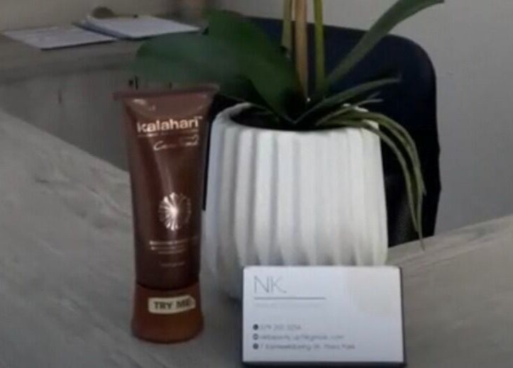 Plants and beauty product on desk at NK Beauty & Aesthetics, Upington, Northern Cape, ZA.