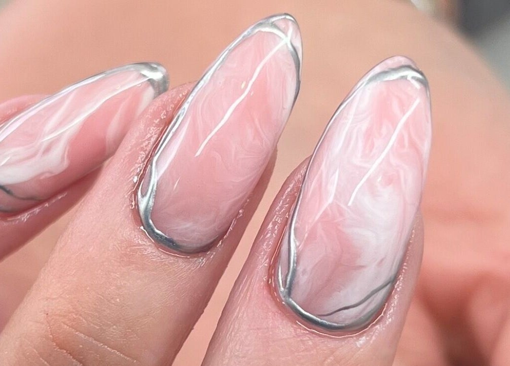 Elegant pink marble nails designed by Abbey Mcskeane Nail Technician, Clydebank, Scotland, GB.