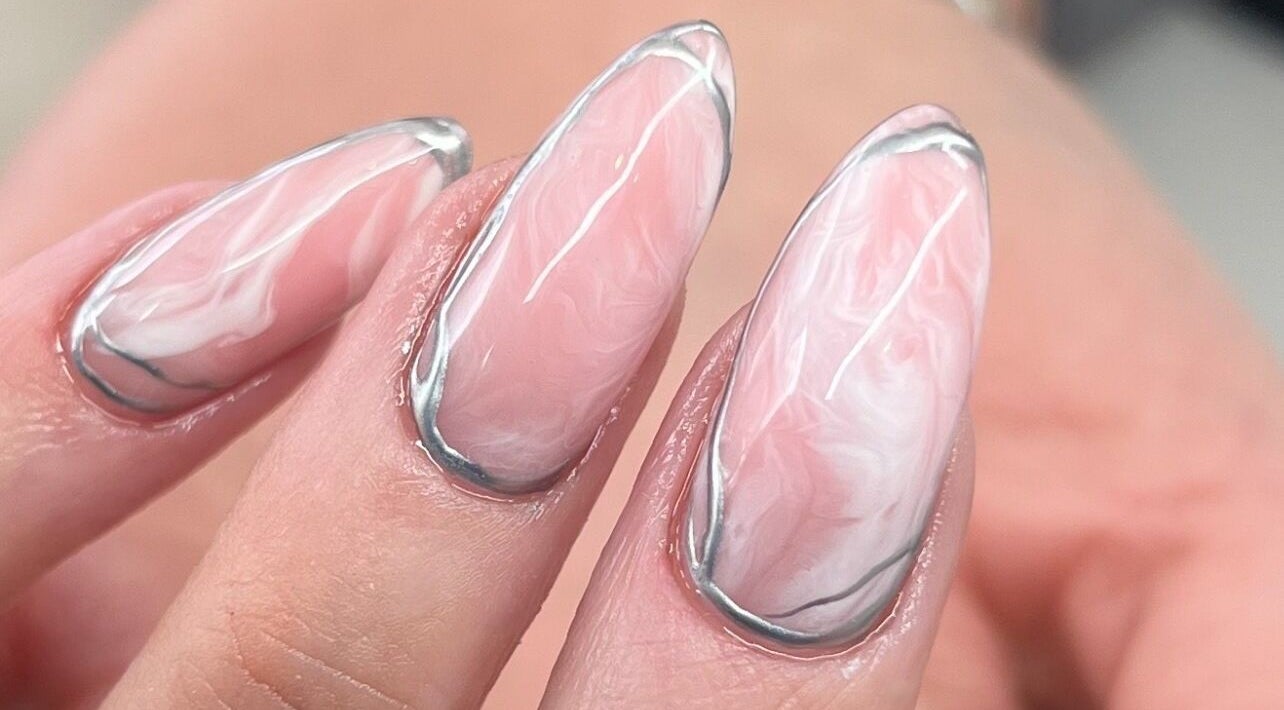 Elegant pink marble nails designed by Abbey Mcskeane Nail Technician, Clydebank, Scotland, GB.