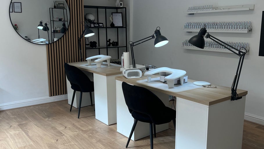 Modern nail studio at Nails By Cait, Darwen, England, GB showing stylish workstations and decor.
