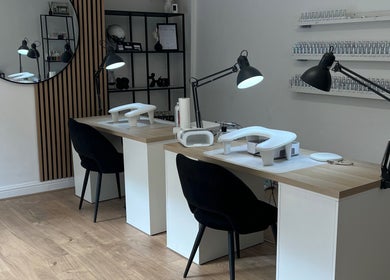 Modern nail studio at Nails By Cait, Darwen, England, GB showing stylish workstations and decor.