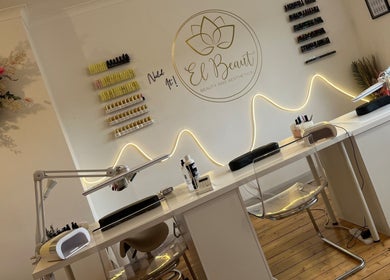 Modern nail service area at El Beaut Beauty and Aesthetics, Huddersfield, England, GB with chic decor.