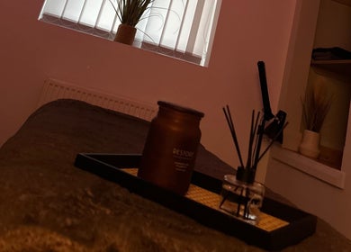 Cozy treatment room at El Beaut Beauty and Aesthetics, Huddersfield, England, GB with calming decor.