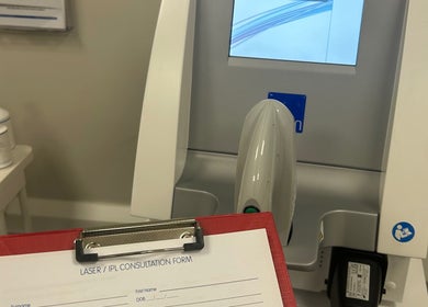 Laser consultation setup at El Beaut Beauty and Aesthetics, Huddersfield, England, GB. Includes an IPL machine.