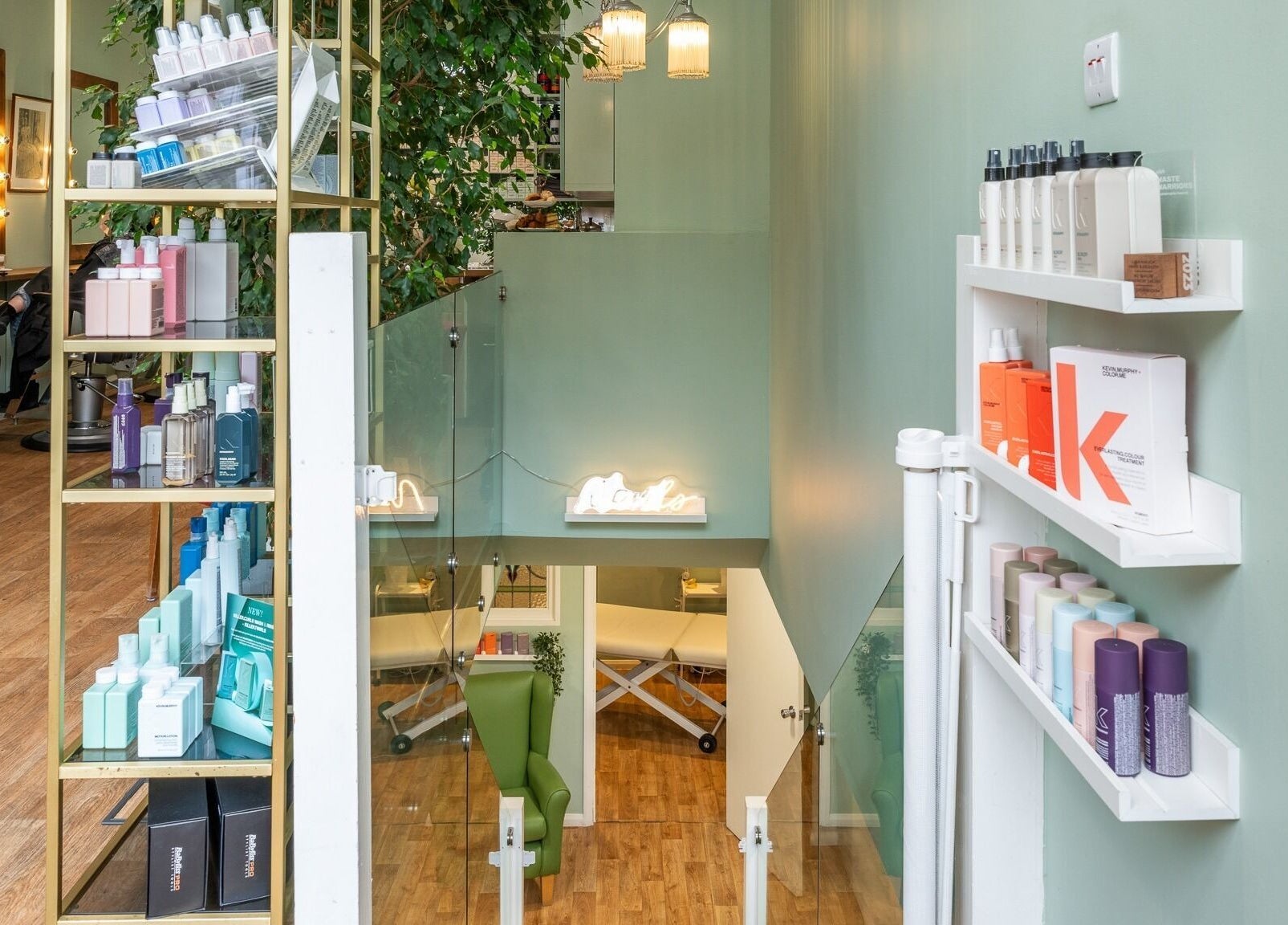 Lisa Hauck salon interior with beauty products in London, England, GB featuring elegant decor and treatments.