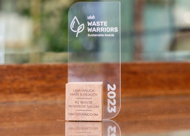Lisa Hauck's Waste Warriors award displayed in London, England, GB for sustainable beauty practices.