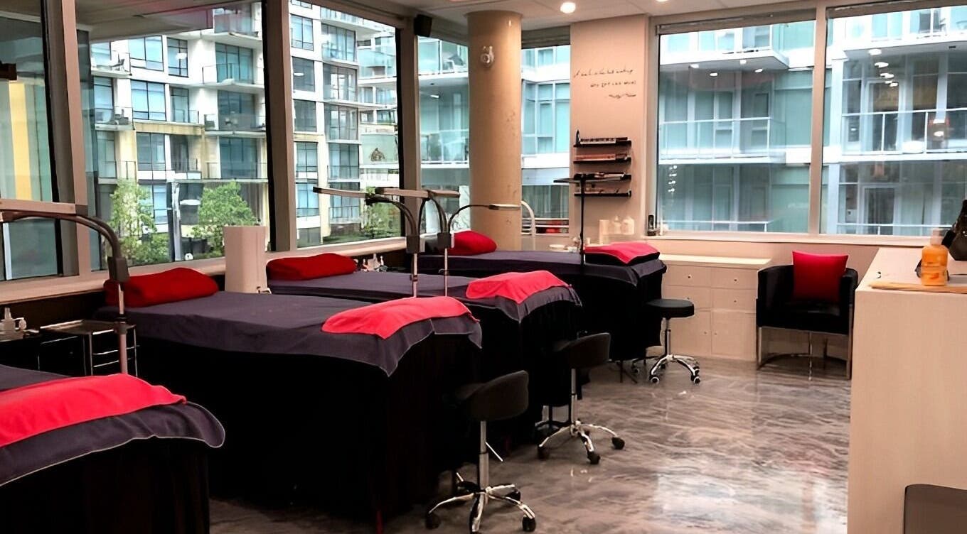 Interior view of UrbanGlo Beauty Lounge in North Vancouver, British Columbia, with stylish treatment beds.