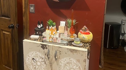 Display of beauty products at Mayra Elaine Beauty, Merrillville, Indiana, US.