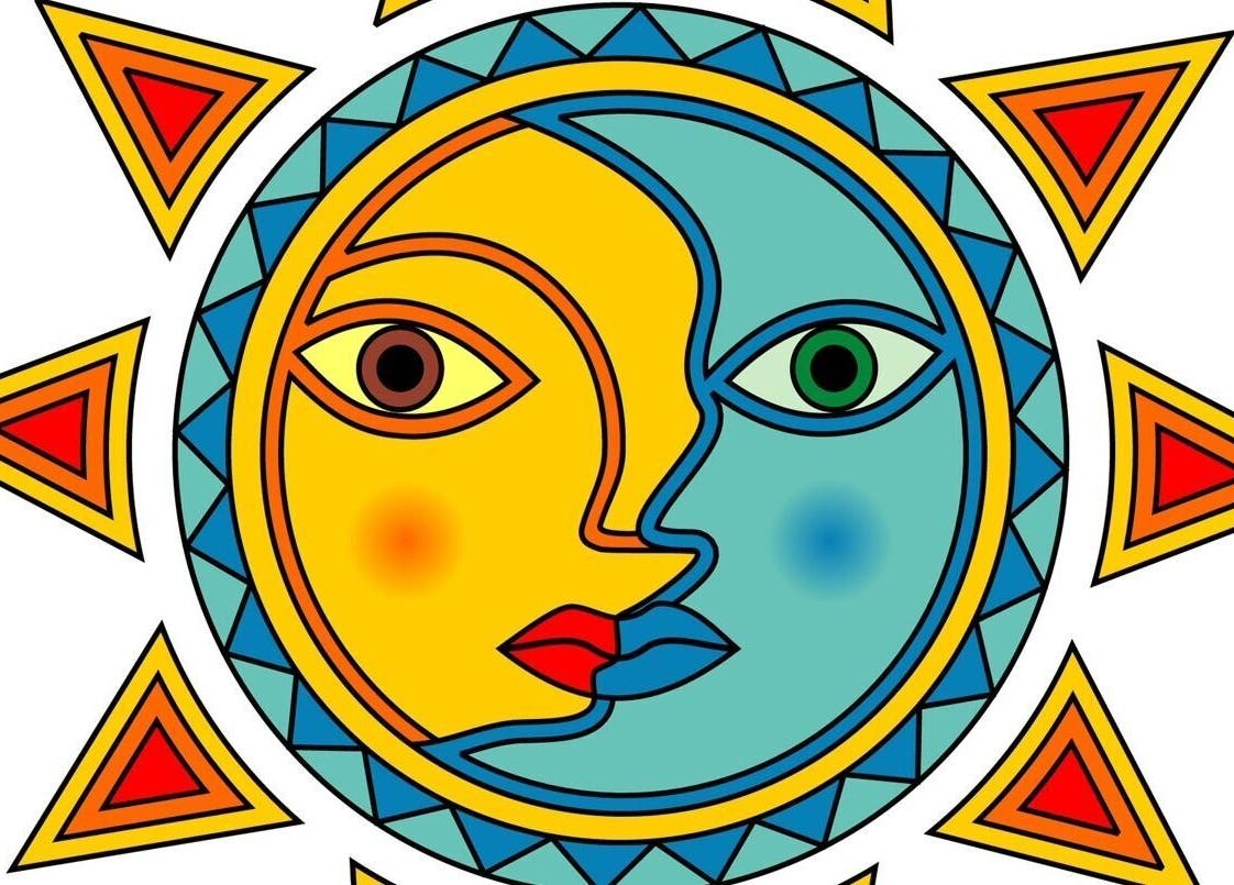Colorful sun and moon artwork at Fokas Wellness Athens, Athens, GR symbolizing balance and serenity.