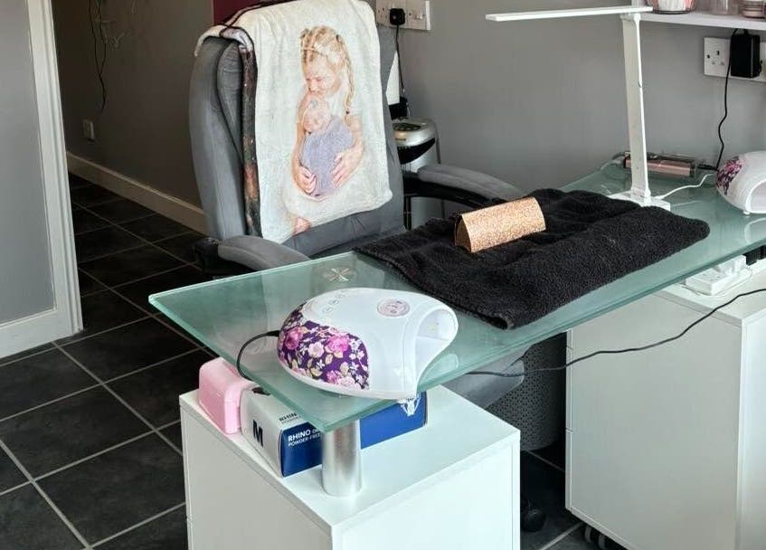 Modern nail station at Twinkle Toes and Fingers & Aesthetics, Taverham, England, GB, ready for manicures.