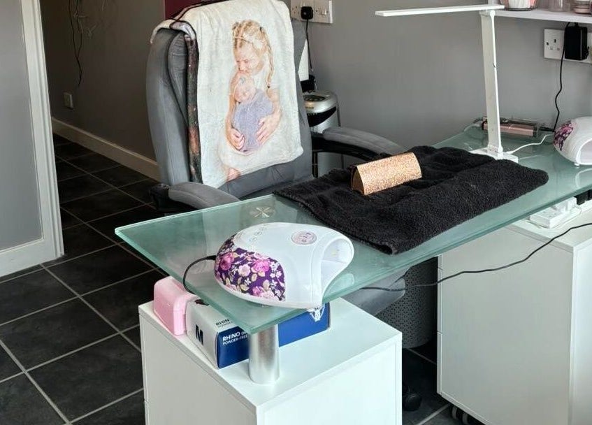 Modern nail station at Twinkle Toes and Fingers & Aesthetics, Taverham, England, GB, ready for manicures.