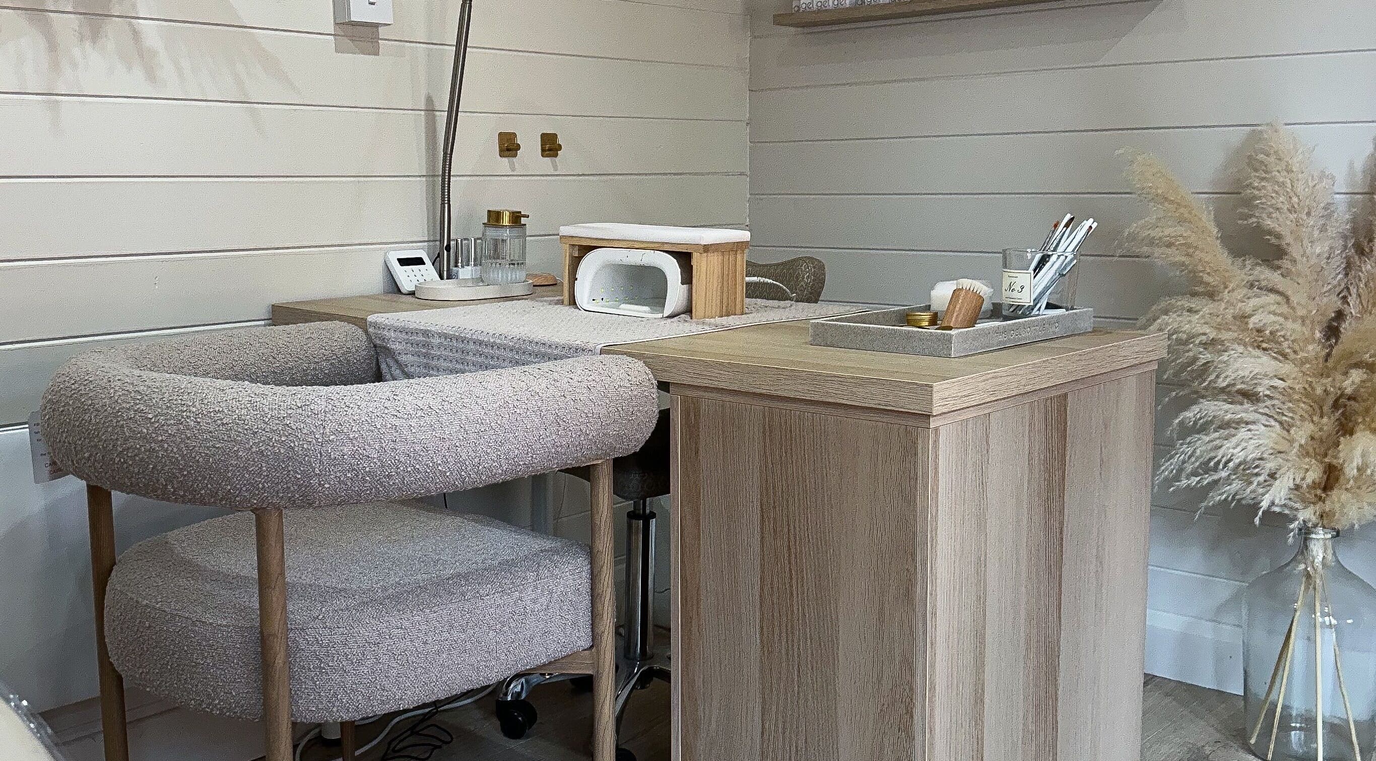 Elegant manicure station at L’amour Beauty Therapy, Elloughton, England, GB with natural decor.