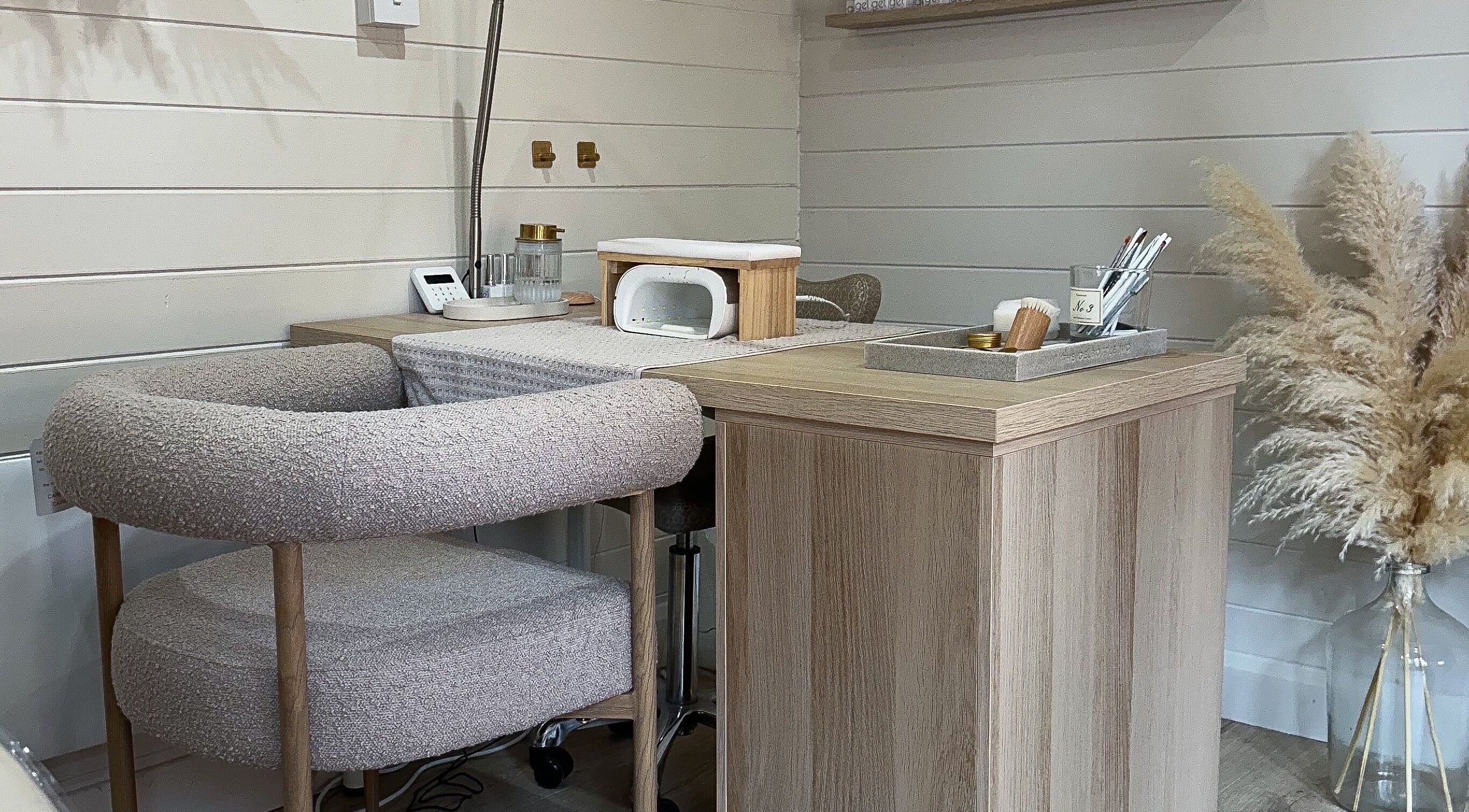 Elegant manicure station at L’amour Beauty Therapy, Elloughton, England, GB with natural decor.