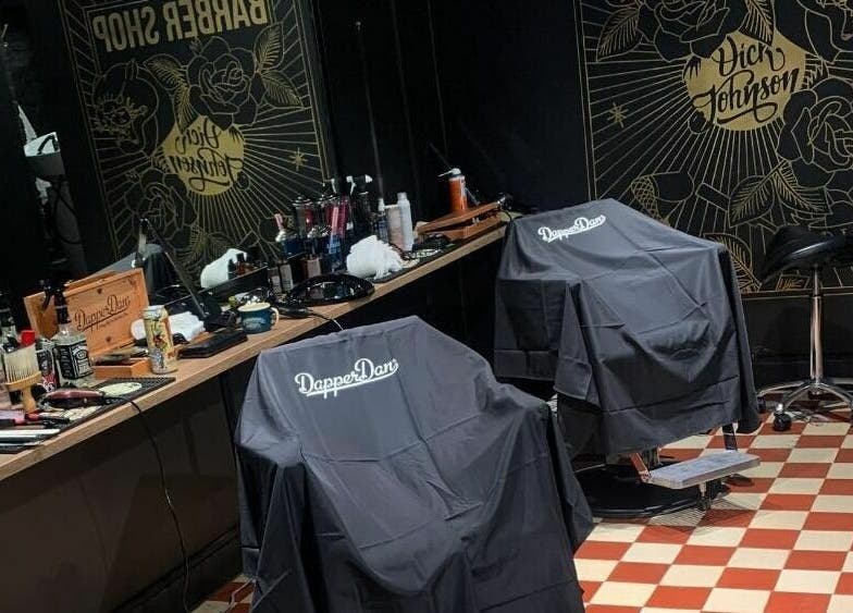 Styled interior of Dick Johnson | Turku showcasing chic barbershop chairs in Turku, FI.