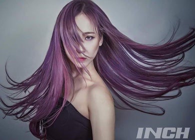Vibrant violet hair styled creatively at Inch Hair Salon, Kajang, Selangor, MY.