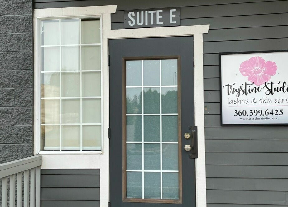 Entrance of Trystine Studio in Mount Vernon, Washington, US, featuring branded signage.