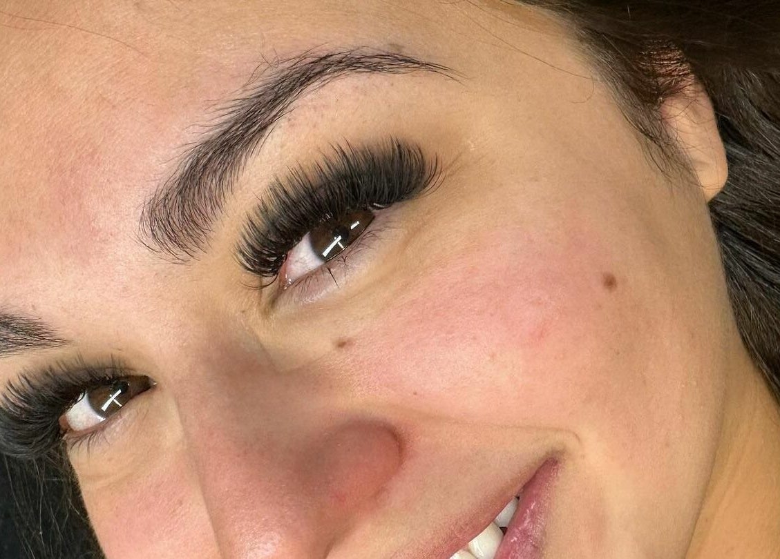Close-up of enhanced lashes at Trystine Studio, Mount Vernon, Washington, US.