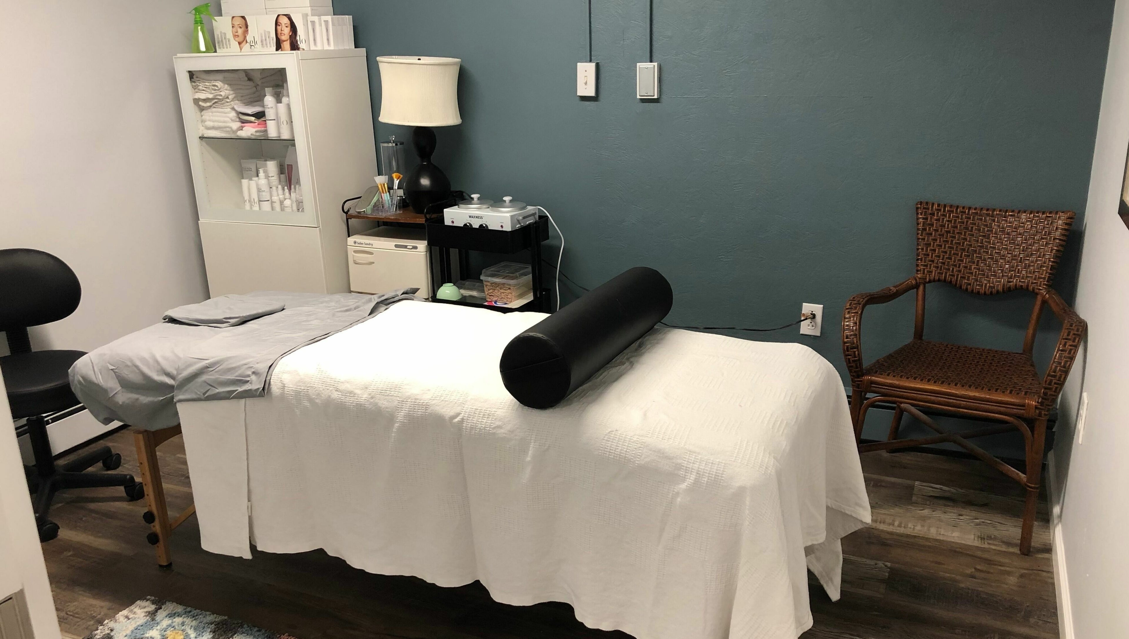 Relaxation room at Shear Integrity, McMurray, Pennsylvania, US, featuring a comfortable treatment table.