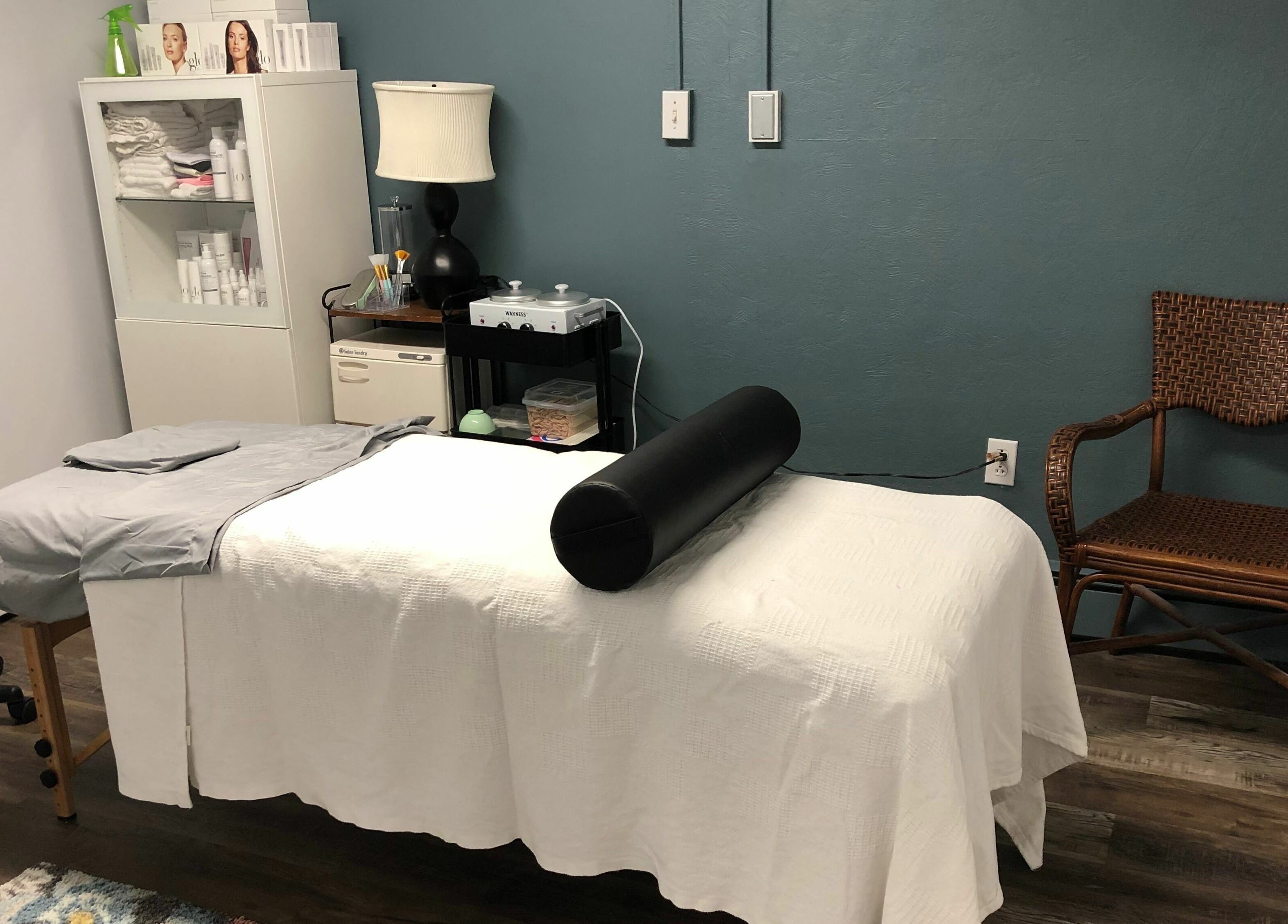 Relaxation room at Shear Integrity, McMurray, Pennsylvania, US, featuring a comfortable treatment table.