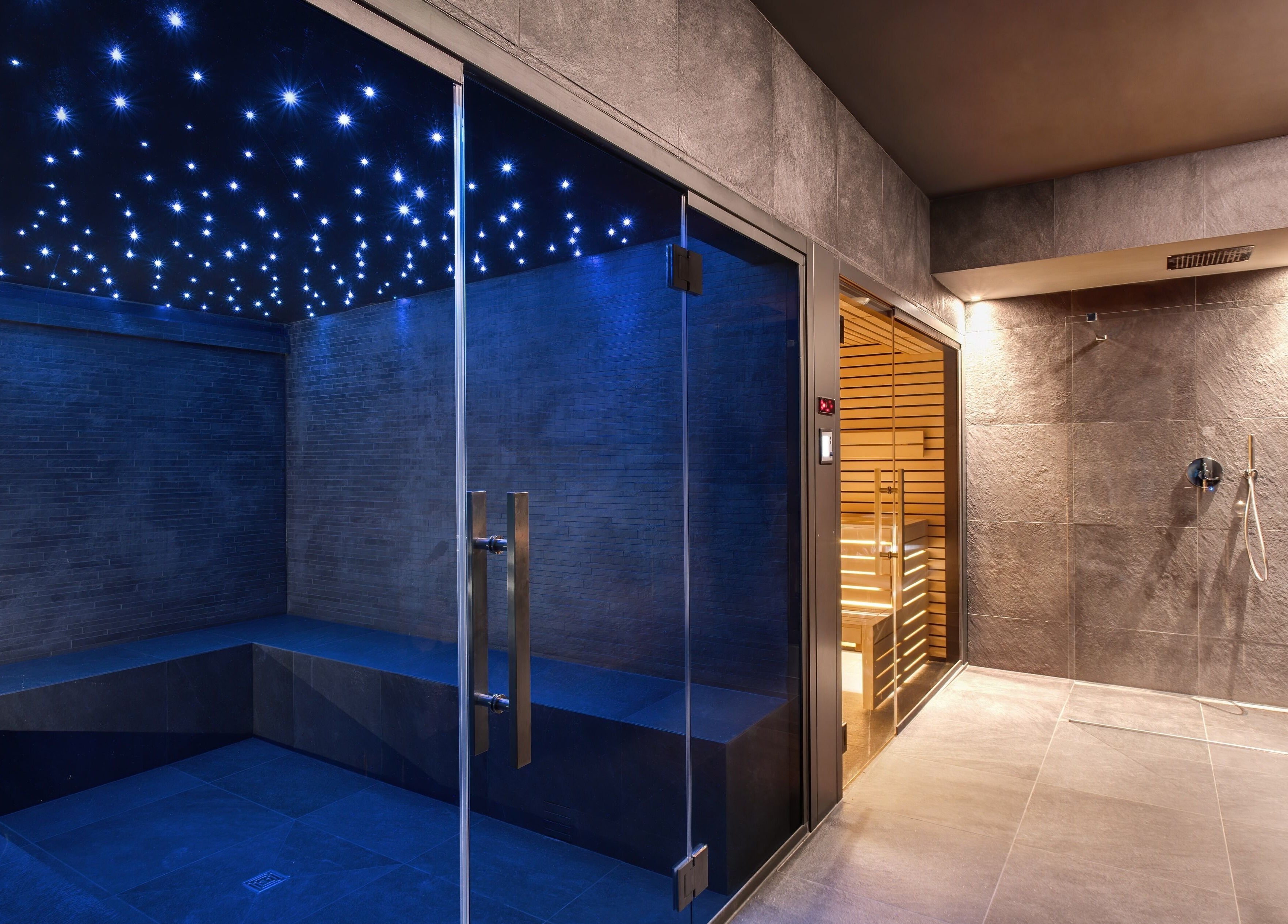 Hotel Splendide Royal's serene spa room with starry ceiling in Lugano, Ticino, CH.