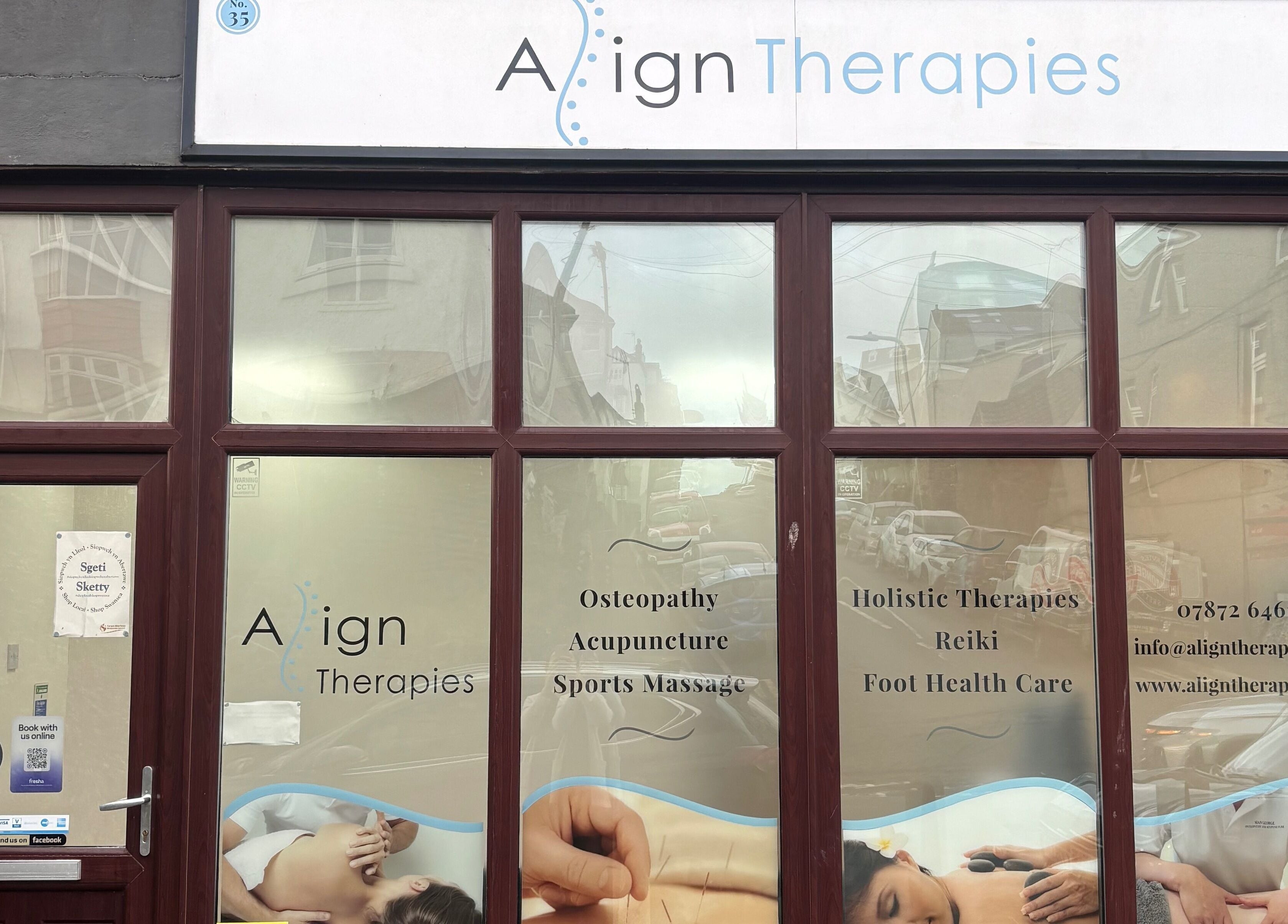 Front of Align Therapies - Sketty Clinic in Sketty, Wales, GB showing services like acupuncture and massage.