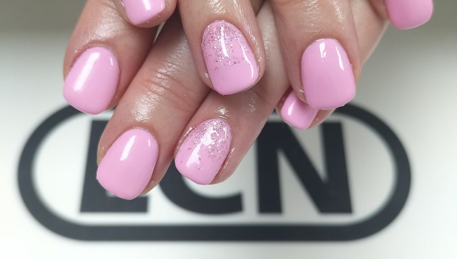 Glamorous pink and glitter manicure at Nailporium & More, Sandton, Gauteng, ZA.