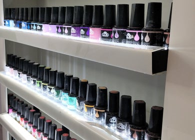Colorful nail polishes on display at Nailporium & More in Sandton, Gauteng, ZA.