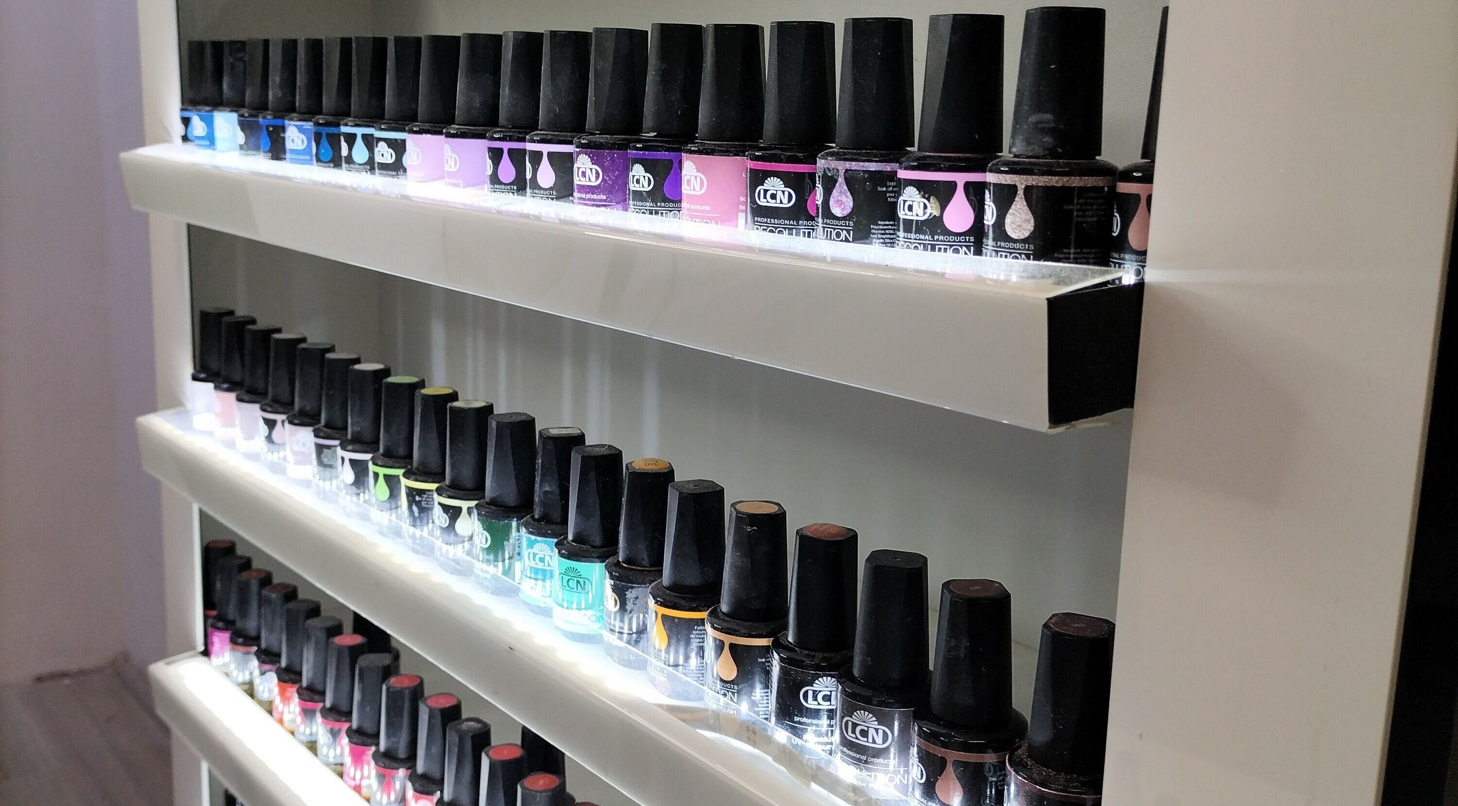 Colorful nail polish collection at Nailporium & More 1st floor, Kumo wellness high performance centre, Sandton, Gauteng, ZA.