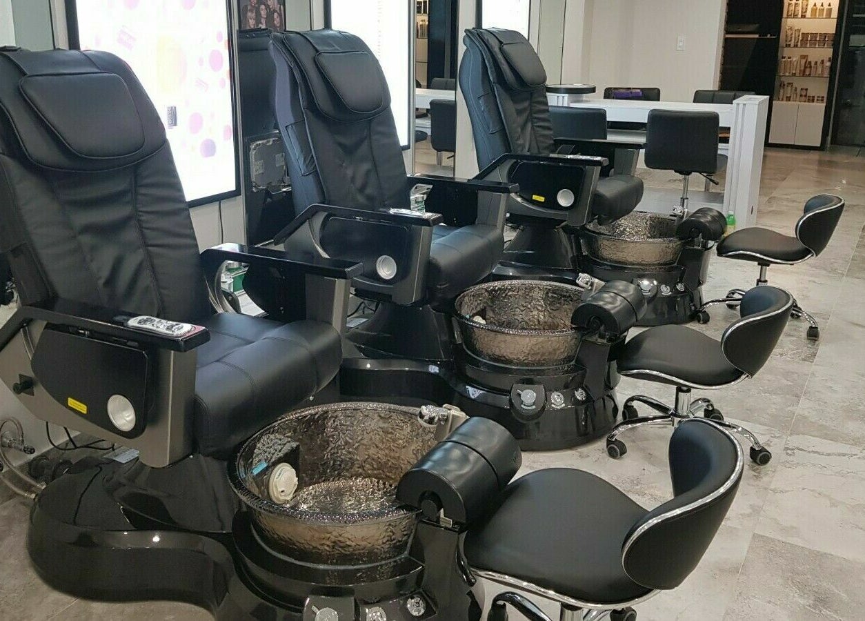 Elegant pedicure chairs at Inlet Stream Beauty Salon and Day Spa, Flatts Village, Smiths Parish, BM.