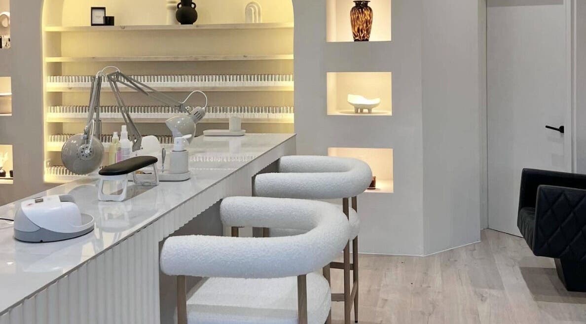 Elegant nail station at House of Coco in Northwich, England, GB, showcasing chic design and modern aesthetics.