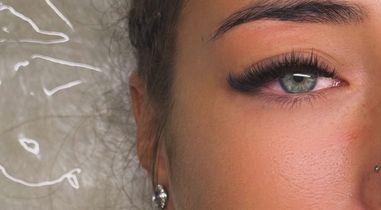 Close-up of detailed eyelash extensions at Lashes World by Victoria, Enfield, England, GB.