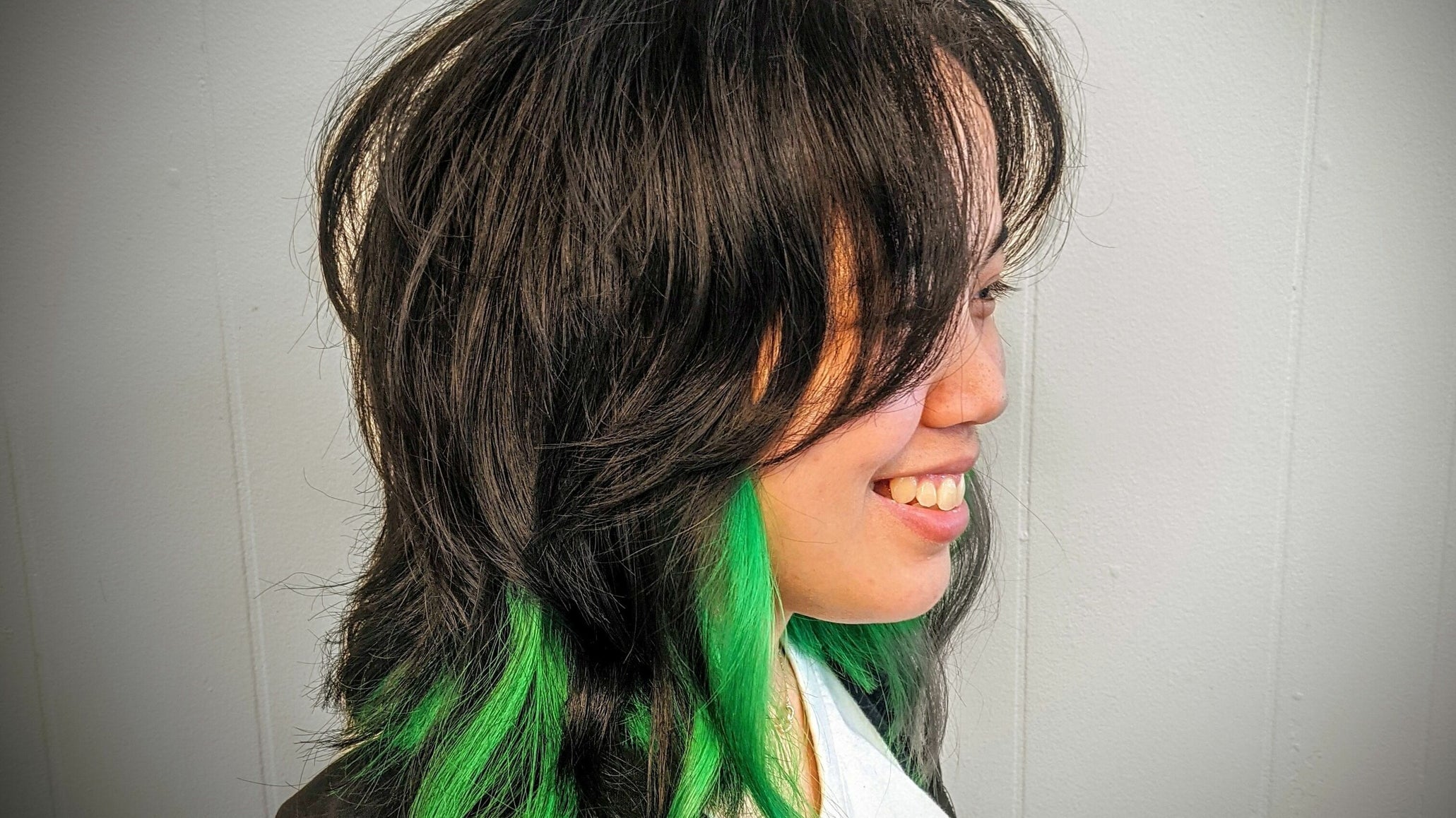 black hair green tips