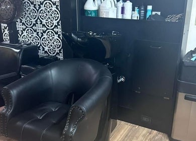Luxurious salon seating at The Scissor Shoppe in Worthington, Pennsylvania, US.