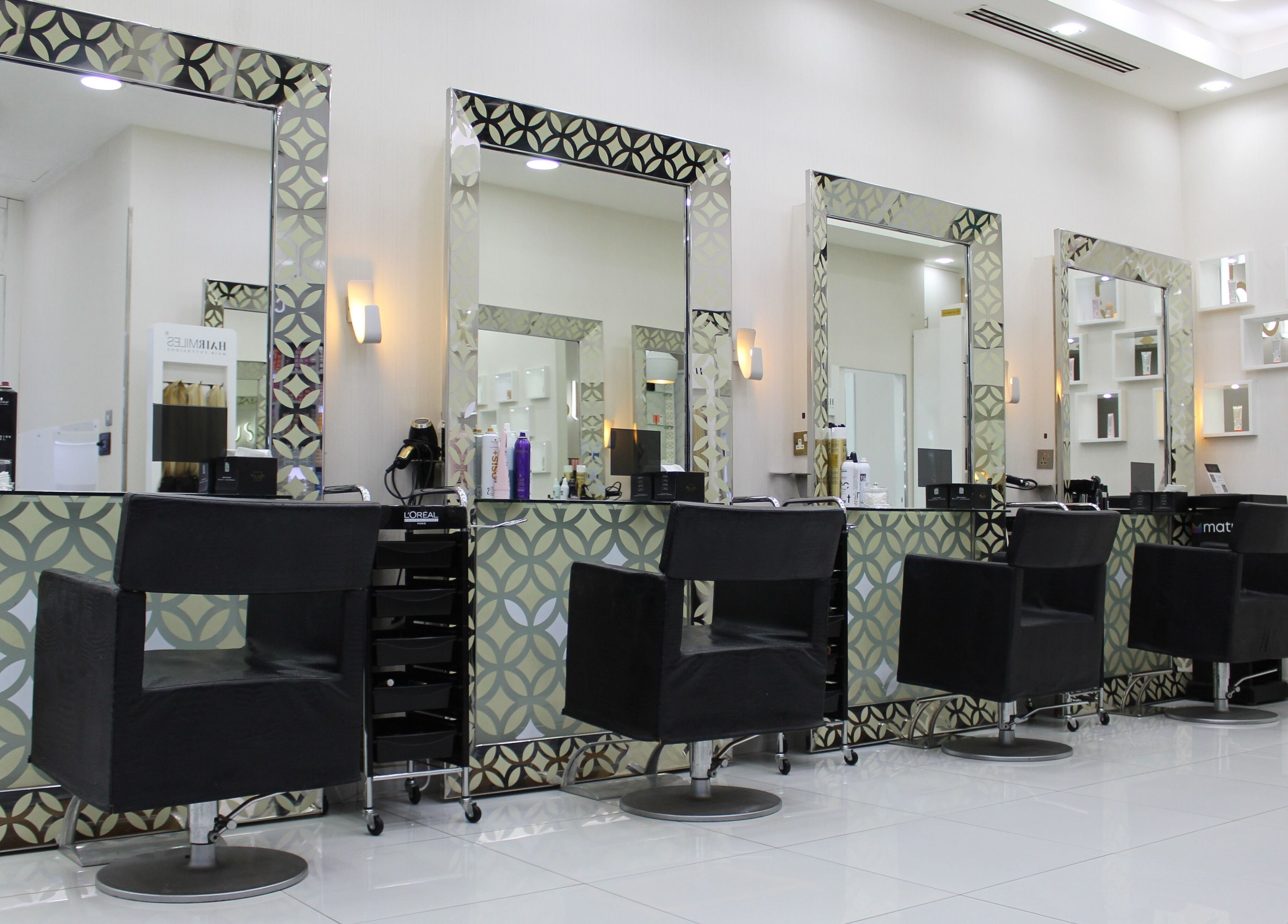 Modern salon mirrors at Hush Salon Kempinski Central Avenue of Dubai, Dubai, Dubai, AE, create an elegant look.