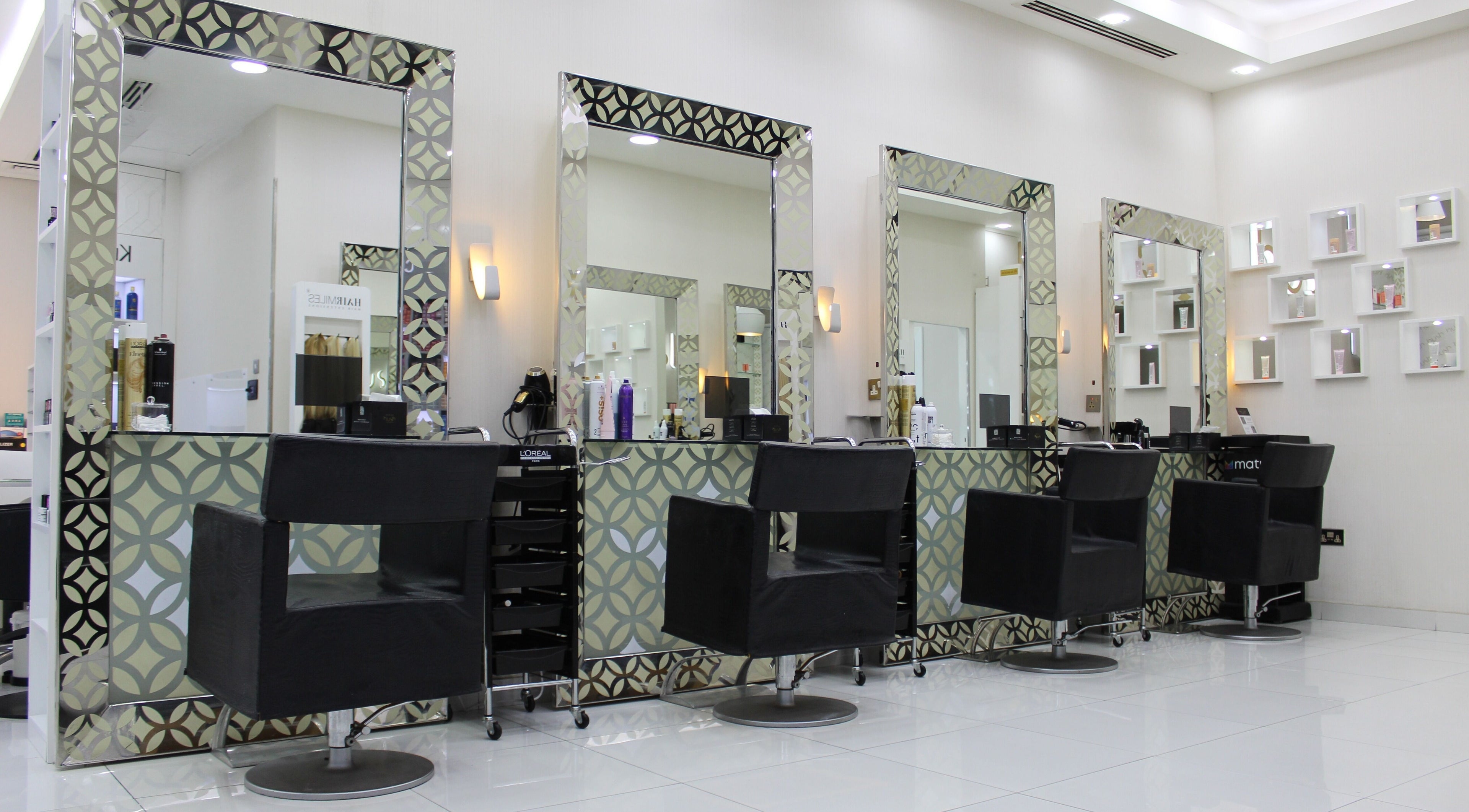 Modern salon mirrors at Hush Salon Kempinski Central Avenue of Dubai, Dubai, Dubai, AE, create an elegant look.