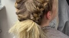 Intricate braided hairstyle at Rose Robson Hair, Kelowna, British Columbia, CA.