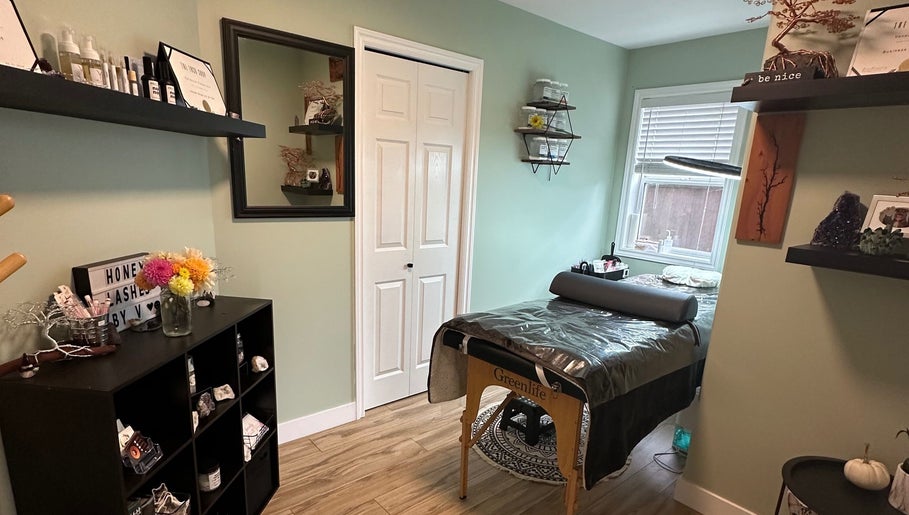 Cozy interior of the Honey Lashes by V studio in Nanaimo, British Columbia, CA.