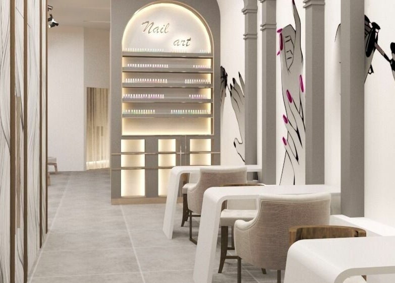 Elegant nail art wall at Gladys Dubai Hills Branch in Dubai, دبي, AE showcasing a modern salon design.