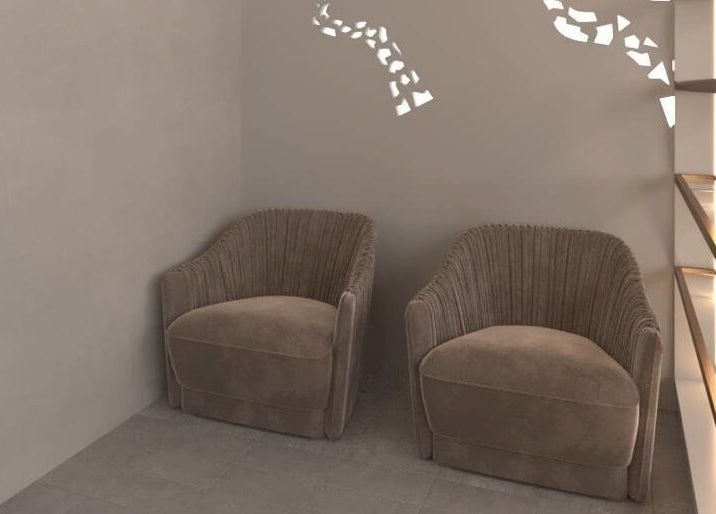 Two plush chairs in a serene space at Gladys Motor City Branch, Dubai, Dubai, AE.